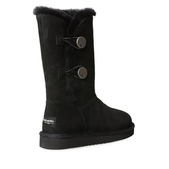 UGG Koolaburra Tall Black Suede Slip On Faux Fur Boots Silver Button Size 8 - Picture 6 of 11